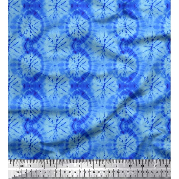 Soimoi Blue Poly Georgette Fabric Ombre Tie-Dye Print Sewing Fabric Yard 42 Inch Wide