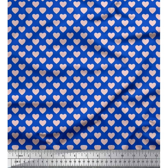 Soimoi Blue Poly Georgette Fabric Pink Heart Print Fabric by the Yard 42 Inch Wide