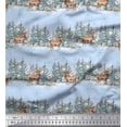 thumbnail image 1 of Soimoi Blue Poly Georgette Fabric Reindeer & Snowflakes Tree Printed Craft Fabric by the Yard 52 Inch Wide, 1 of 3