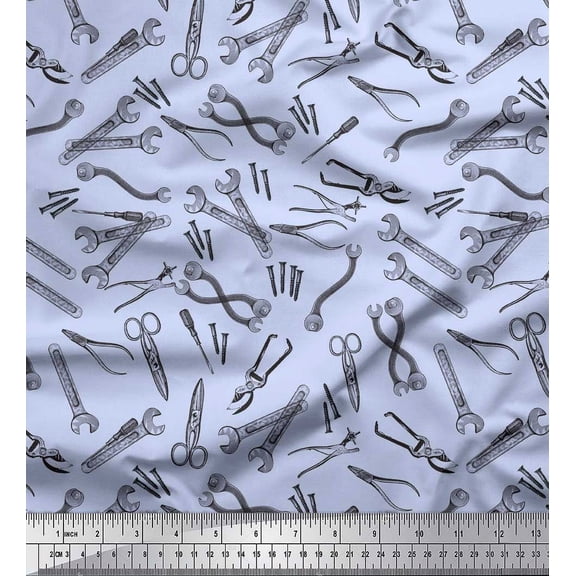 Soimoi Blue Poly Georgette Fabric Tools Hardware Printed Craft Fabric by the Yard 42 Inch Wide