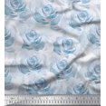 thumbnail image 1 of Soimoi Blue Polyester Crepe Fabric Rose Floral Print Sewing Fabric BTY 42 Inch Wide, 1 of 3