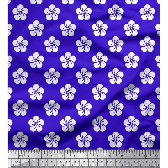 Soimoi Blue Rayon Crepe Fabric Artistic Floral Print Fabric by Yard 46 Inch Wide