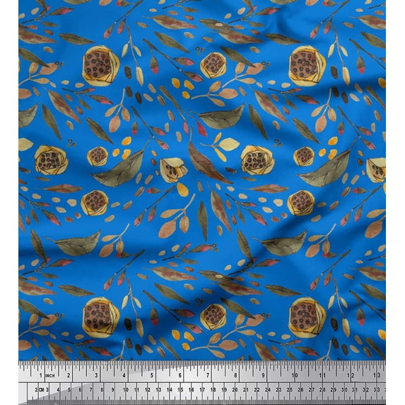 Soimoi Blue Rayon Crepe Fabric Artistic Leaves Decor Fabric Printed Yard 46 Inch Wide