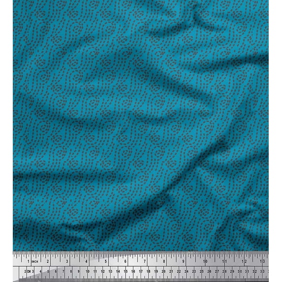 Soimoi Blue Rayon Crepe Fabric Brush Stroke Abstract Printed Fabric 1 Yard 46 Inch Wide