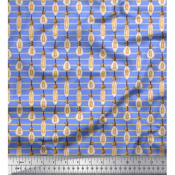 Soimoi Blue Rayon Crepe Fabric Bulb & Stripe Printed Fabric 1 Yard 46 Inch Wide