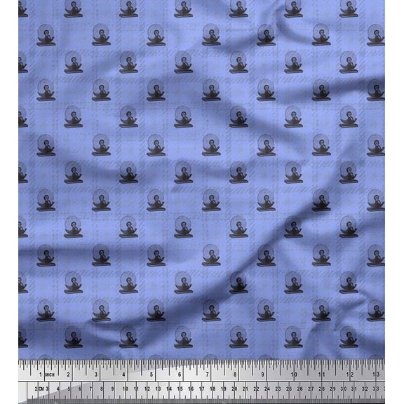 Soimoi Blue Rayon Crepe Fabric Check & cut-off saw Hardware Printed Fabric 1 Yard 46 Inch Wide