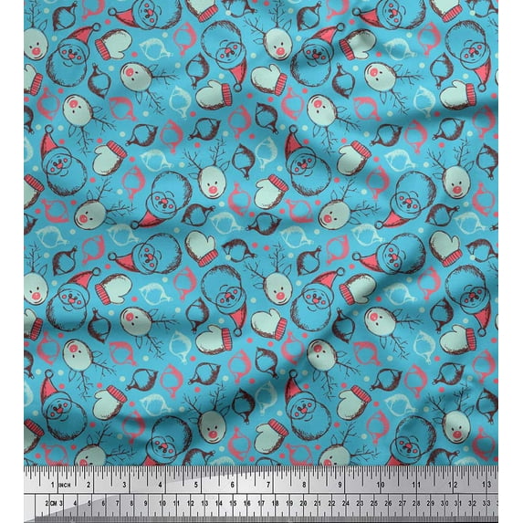 Soimoi Blue Rayon Crepe Fabric Christmas Theme Party Fabric Prints By Yard 46 Inch Wide