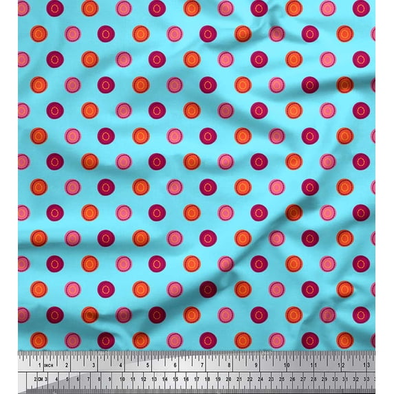 Soimoi Blue Rayon Crepe Fabric Colorful Dots Print Fabric by Yard 46 Inch Wide