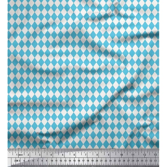 Soimoi Blue Rayon Crepe Fabric Diamond Geometric Print Sewing Fabric Yard 46 Inch Wide