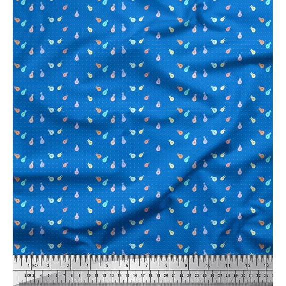 Soimoi Blue Rayon Crepe Fabric Dot & Bulb Home Decor Printed Craft Fabric by the Yard 46 Inch Wide