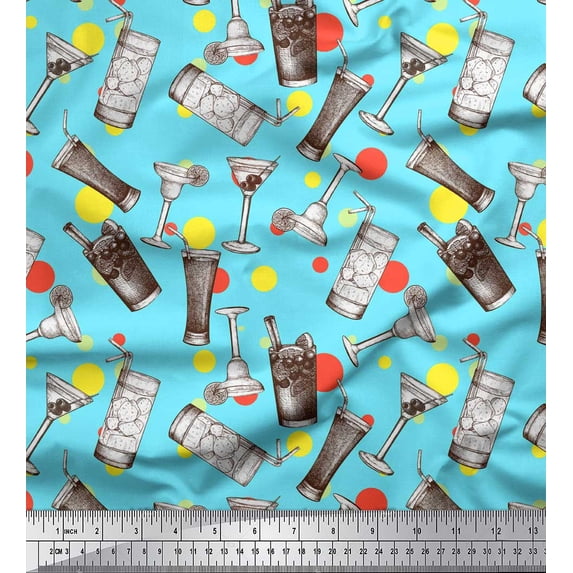 Soimoi Blue Rayon Crepe Fabric Dot & Soft Drinks Summer Designs Fabric Prints By Yard 46 Inch Wide