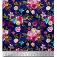 thumbnail image 1 of Soimoi Blue Rayon Crepe Fabric Feather,Leaves & Ranunculus Floral Fabric Prints By Yard 46 Inch Wide, 1 of 3