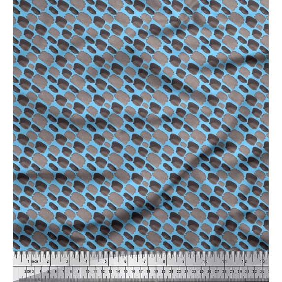 Soimoi Blue Rayon Crepe Fabric Gray Brush Stroke Printed Fabric 1 Yard 46 Inch Wide