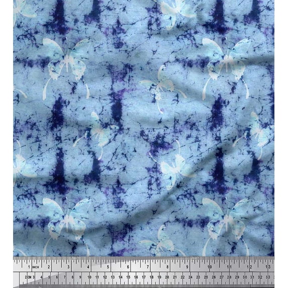 Soimoi Blue Rayon Crepe Fabric Insect & Texture Print Fabric by The Yard 46 Inch Wide