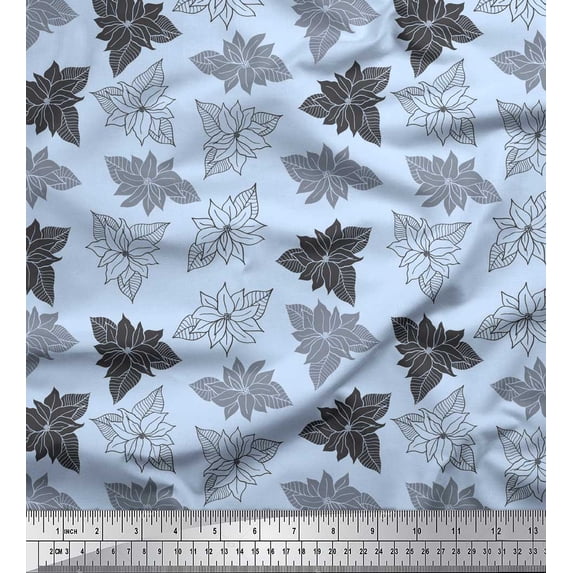 Soimoi Blue Rayon Crepe Fabric Lily Floral Print Fabric by Yard 46 Inch Wide