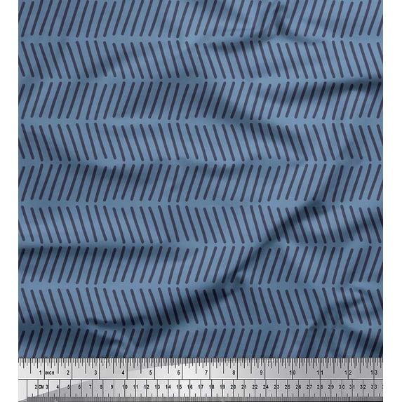 Soimoi Blue Rayon Crepe Fabric Line Geometric Decor Fabric Printed Yard 46 Inch Wide
