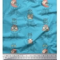 thumbnail image 1 of Soimoi Blue Rayon Crepe Fabric Tree Stump & Owl Cartoon Printed Craft Fabric by the Yard 46 Inch Wide, 1 of 3