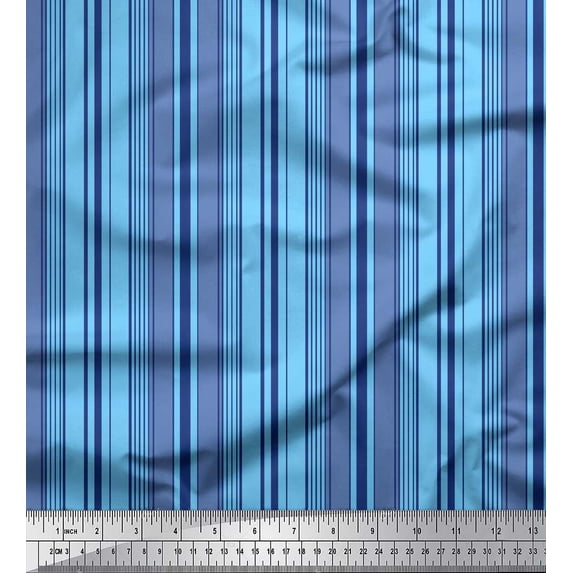 Soimoi Blue Rayon Crepe Fabric Vertical Stripe Decor Fabric Printed Yard 46 Inch Wide