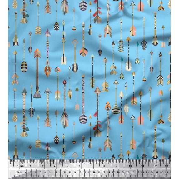Soimoi Blue Rayon Fabric Arrow Tribal Print Fabric by Yard 42 Inch Wide