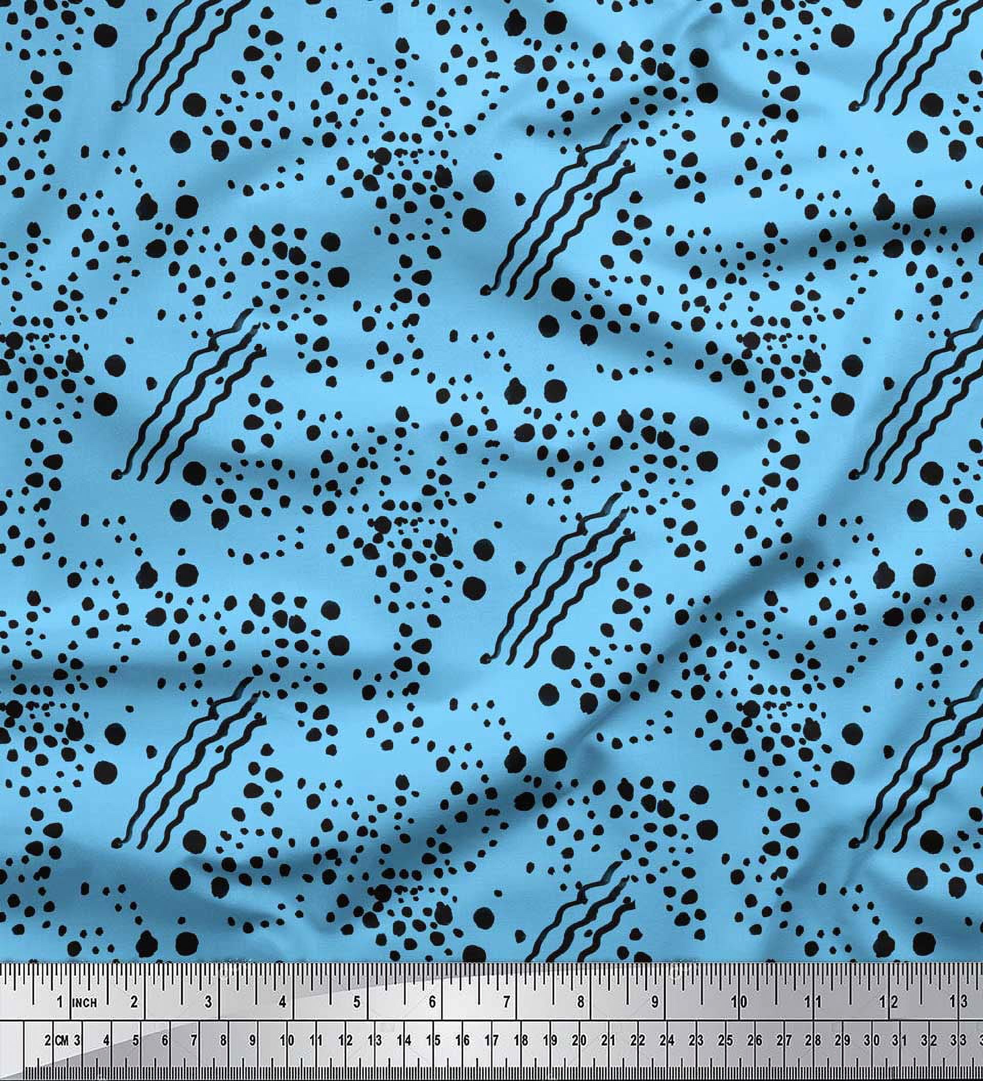 Soimoi Blue Rayon Fabric Brush Stroke & Dots Abstract Print Fabric by the Yard 56 Inch Wide