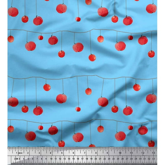 Soimoi Blue Rayon Fabric Cherries Fruits Print Fabric by the Yard 42 Inch Wide