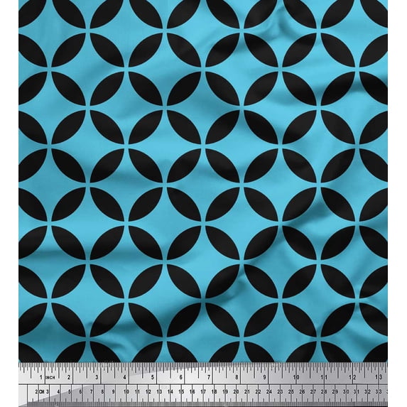 Soimoi Blue Rayon Fabric Circle Art Geometric Print Fabric by Yard 56 Inch Wide