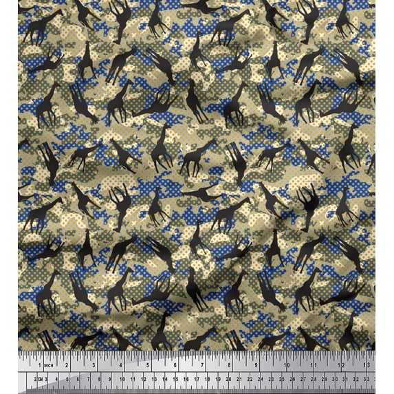 Soimoi Blue Rayon Fabric Dot,Camouflage Texture & Giraffe Animal Print Sewing Fabric BTY 42 Inch Wide