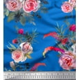 thumbnail image 1 of Soimoi Blue Rayon Fabric Leaves & Ranunculus Floral Print Fabric by the Yard 42 Inch Wide, 1 of 3