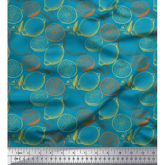 Soimoi Blue Rayon Fabric Lemon Slice Vegetable Printed Craft Fabric by the Yard 56 Inch Wide