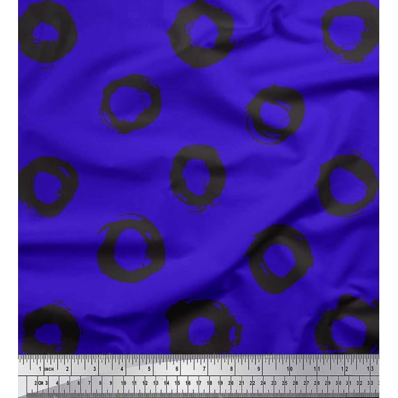 Soimoi Blue Rayon Fabric Line & Circle Geometric Print Fabric by the Yard 42 Inch Wide