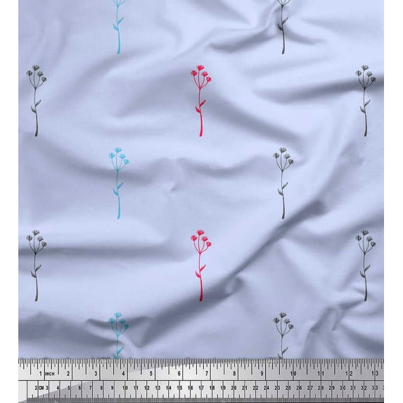 Soimoi Blue Rayon Fabric Polka Dot & Leaves Printed Fabric 1 Yard 58 Inch Wide