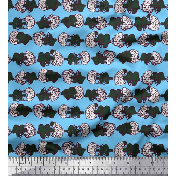 Soimoi Blue Rayon Fabric White Flower Bouquet Stripe Decor Fabric Printed Yard 58 Inch Wide