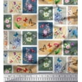 thumbnail image 1 of Soimoi Blue Satin Silk Fabric Floral & Insect Patchwork Print Fabric by The Yard 42 Inch Wide, 1 of 1