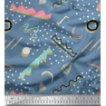 thumbnail image 1 of Soimoi Blue Silk Fabric Abstract & Dots Print Fabric by Yard 42 Inch Wide, 1 of 3