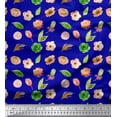 thumbnail image 1 of Soimoi Blue Silk Fabric Anemone & Leaves Print Fabric by the Yard 42 Inch Wide, 1 of 3