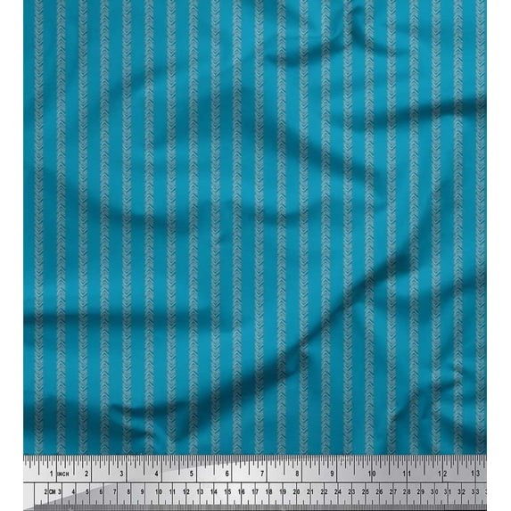 Soimoi Blue Silk Fabric Arrow & Stripe Print Fabric by Yard 42 Inch Wide