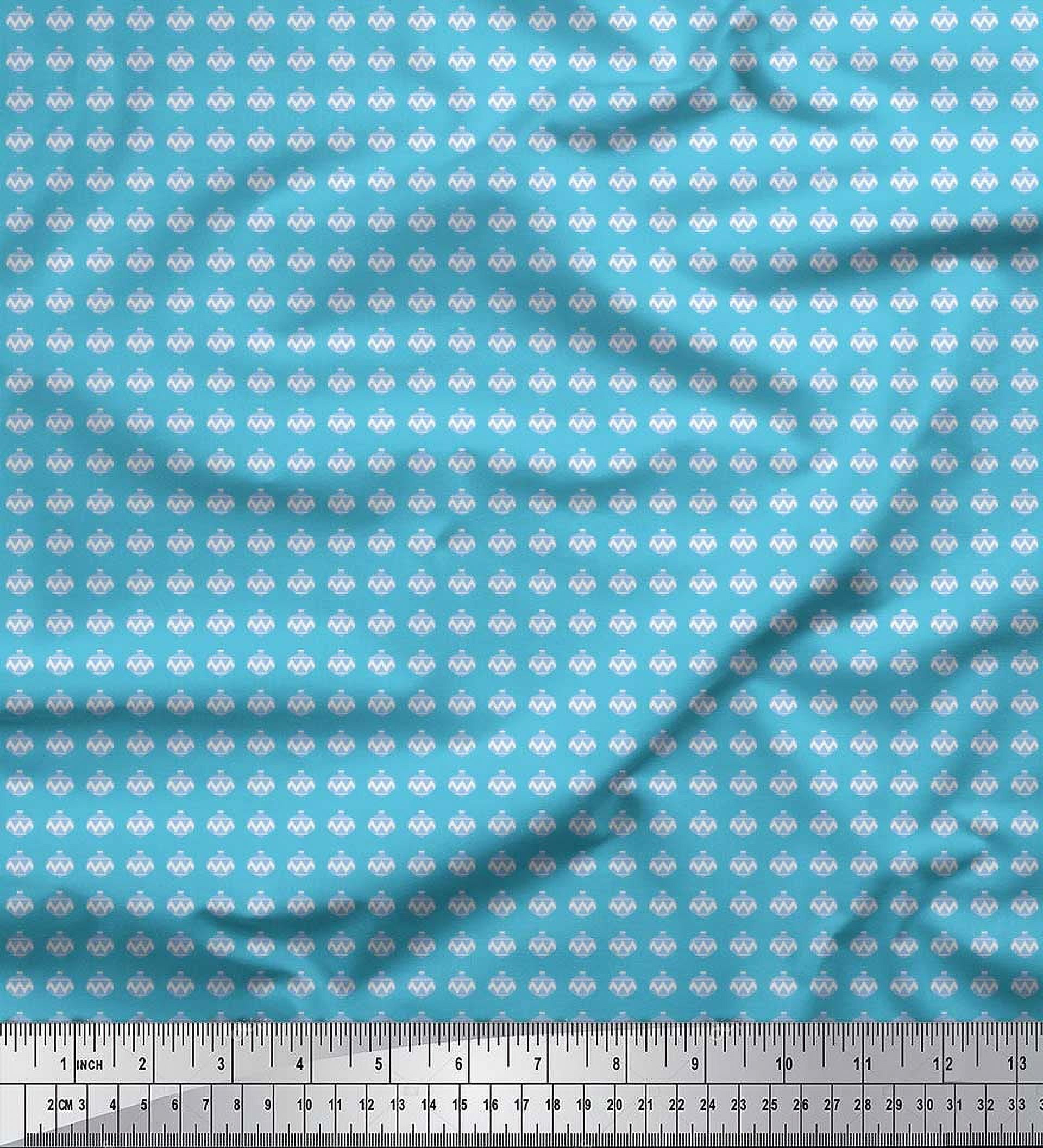 Soimoi Blue Silk Fabric Baubles Christmas Print Fabric by the Yard 42 Inch Wide