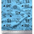 thumbnail image 1 of Soimoi Blue Silk Fabric Christmas Tree & Love Peace Joy Text Printed Fabric 1 Yard 42 Inch Wide, 1 of 3