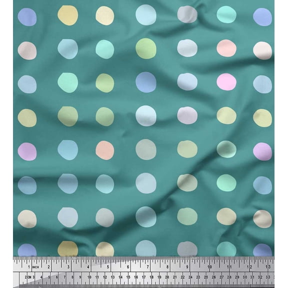 Soimoi Blue Silk Fabric Circle Geometric Printed Fabric 1 Yard 42 Inch Wide