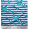 thumbnail image 1 of Soimoi Blue Silk Fabric Cock & Stripe Printed Craft Fabric by the Yard 42 Inch Wide, 1 of 3