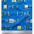 thumbnail image 1 of Soimoi Blue Silk Fabric Colorful Alphabets Text Printed Fabric 1 Yard 42 Inch Wide, 1 of 3