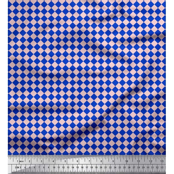 Soimoi Blue Silk Fabric Diamond Geometric Print Sewing Fabric Yard 42 Inch Wide