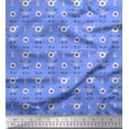 thumbnail image 1 of Soimoi Blue Silk Fabric Feathers & Anemone Floral Print Fabric By the Yard 44 Inch Wide, 1 of 3