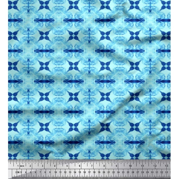 Soimoi Blue Silk Fabric Floral Tie-Dye Fabric Prints By Yard 44 Inch Wide