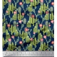 thumbnail image 1 of Soimoi Blue Silk Fabric Flower & Cactus Tree Print Fabric by Yard 42 Inch Wide, 1 of 1