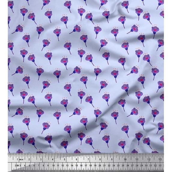 Soimoi Blue Silk Fabric Freesia Floral Decor Fabric Printed Yard 42 Inch Wide