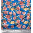 thumbnail image 1 of Soimoi Blue Silk Fabric Leaves & Begonia Floral Print Sewing Fabric Yard 42 Inch Wide, 1 of 3