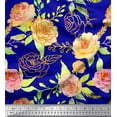 thumbnail image 1 of Soimoi Blue Silk Fabric Leaves & Begonia Floral Printed Fabric 1 Yard 42 Inch Wide, 1 of 3