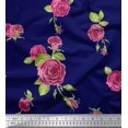 thumbnail image 1 of Soimoi Blue Silk Fabric Leaves & Pink Rose Flower Print Sewing Fabric BTY 42 Inch Wide, 1 of 1
