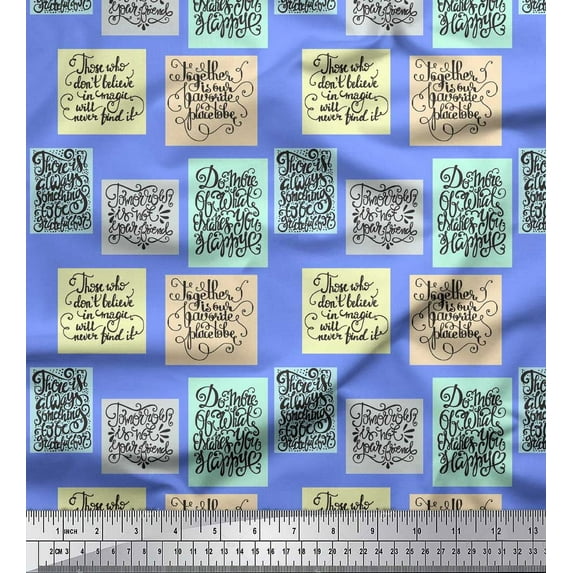 Soimoi Blue Silk Fabric Motivational Quotes Text Printed Fabric 1 Yard 42 Inch Wide